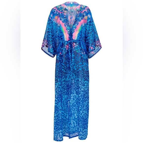 Vibrant Blue and Pink Animal Print Kimono - Picture 13 of 16